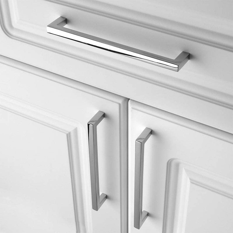 KOOFIZO Solid Square Bar Cabinet Handle - Chrome Furniture Pull, 6.3 Inch/160mm Screwhole Distance, 10-Pack for Kitchen Cupboard Door, Bedroom Dresser Drawer, Bathroom Wardrobe Hardware - Image 4